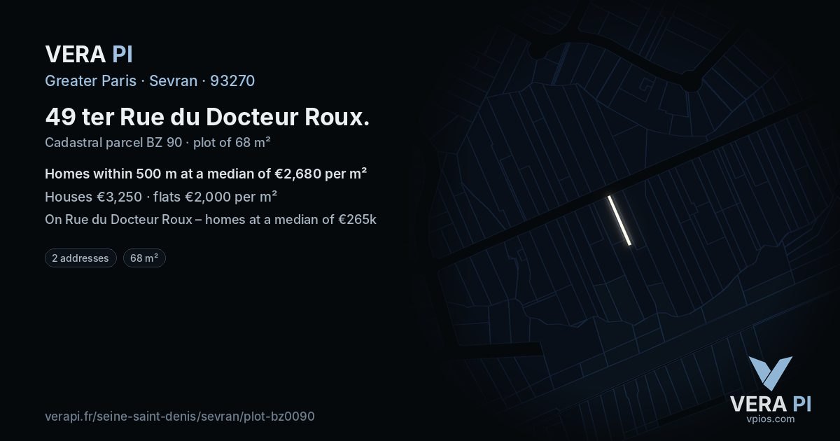 49 ter Rue du Docteur Roux, Sevran at night – the plot lit, the parcels around coloured by the prices near them