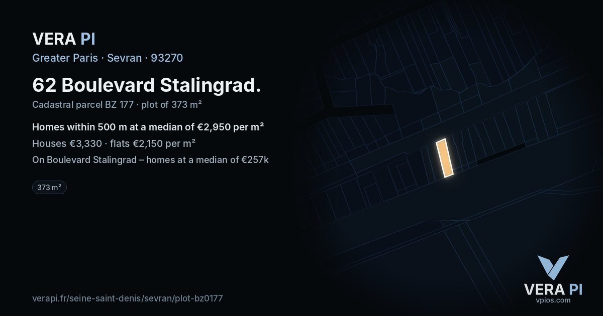 62 Boulevard Stalingrad, Sevran at night – the plot lit, the parcels around coloured by the prices near them
