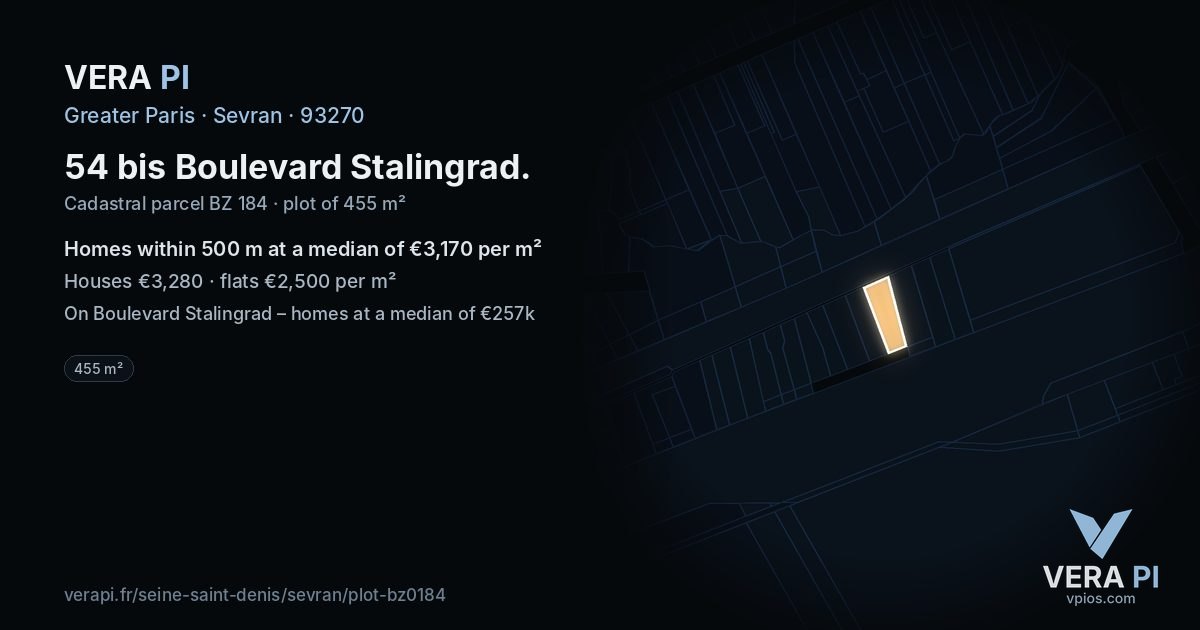 54 bis Boulevard Stalingrad, Sevran at night – the plot lit, the parcels around coloured by the prices near them