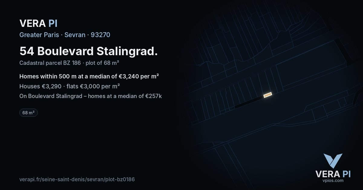 54 Boulevard Stalingrad, Sevran at night – the plot lit, the parcels around coloured by the prices near them