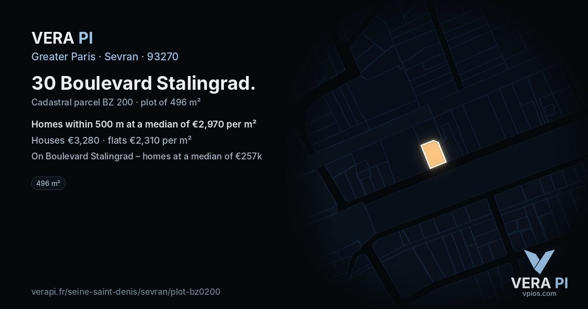30 Boulevard Stalingrad, Sevran at night – the plot lit, the parcels around coloured by the prices near them