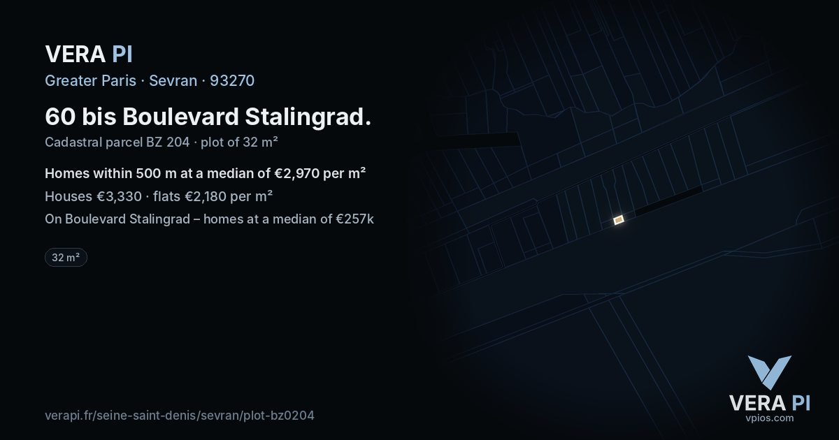 60 bis Boulevard Stalingrad, Sevran at night – the plot lit, the parcels around coloured by the prices near them