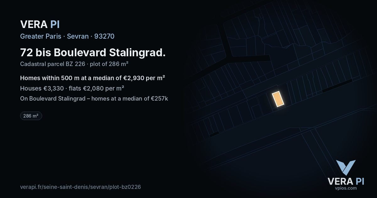 72 bis Boulevard Stalingrad, Sevran at night – the plot lit, the parcels around coloured by the prices near them