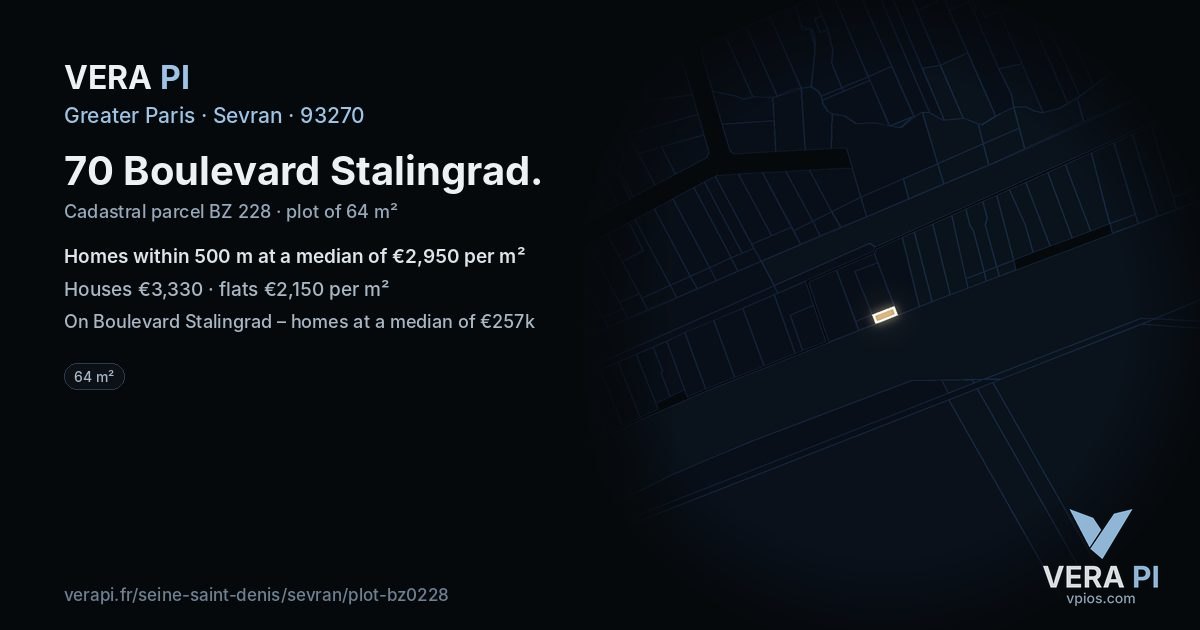 70 Boulevard Stalingrad, Sevran at night – the plot lit, the parcels around coloured by the prices near them