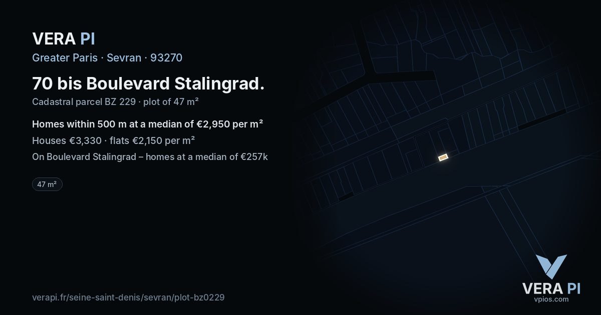 70 bis Boulevard Stalingrad, Sevran at night – the plot lit, the parcels around coloured by the prices near them