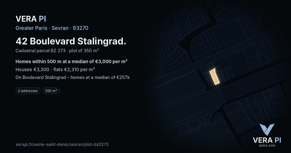 42 Boulevard Stalingrad, Sevran at night – the plot lit, the parcels around coloured by the prices near them