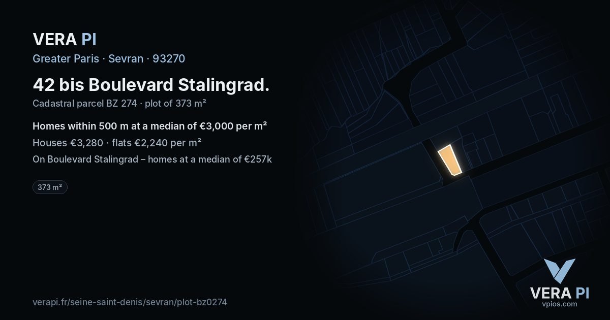 42 bis Boulevard Stalingrad, Sevran at night – the plot lit, the parcels around coloured by the prices near them