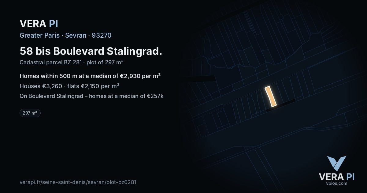 58 bis Boulevard Stalingrad, Sevran at night – the plot lit, the parcels around coloured by the prices near them