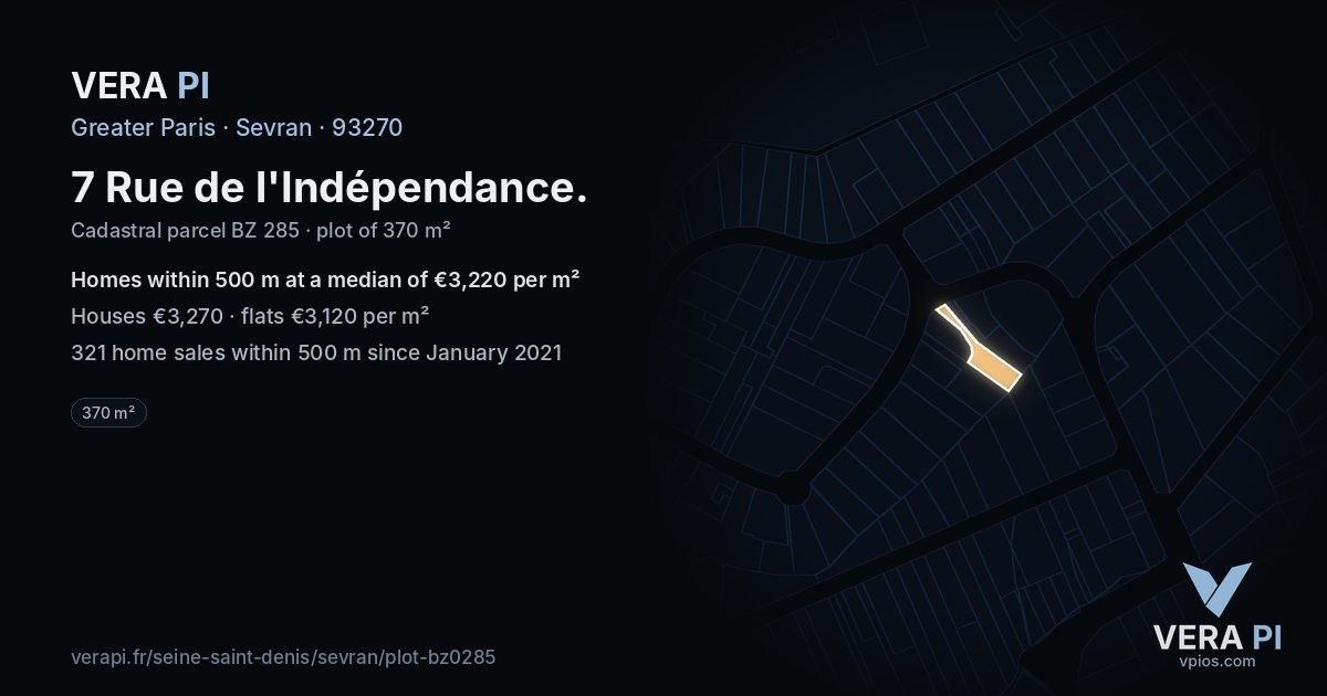 7 Rue de l'Indépendance, Sevran at night – the plot lit, the parcels around coloured by the prices near them
