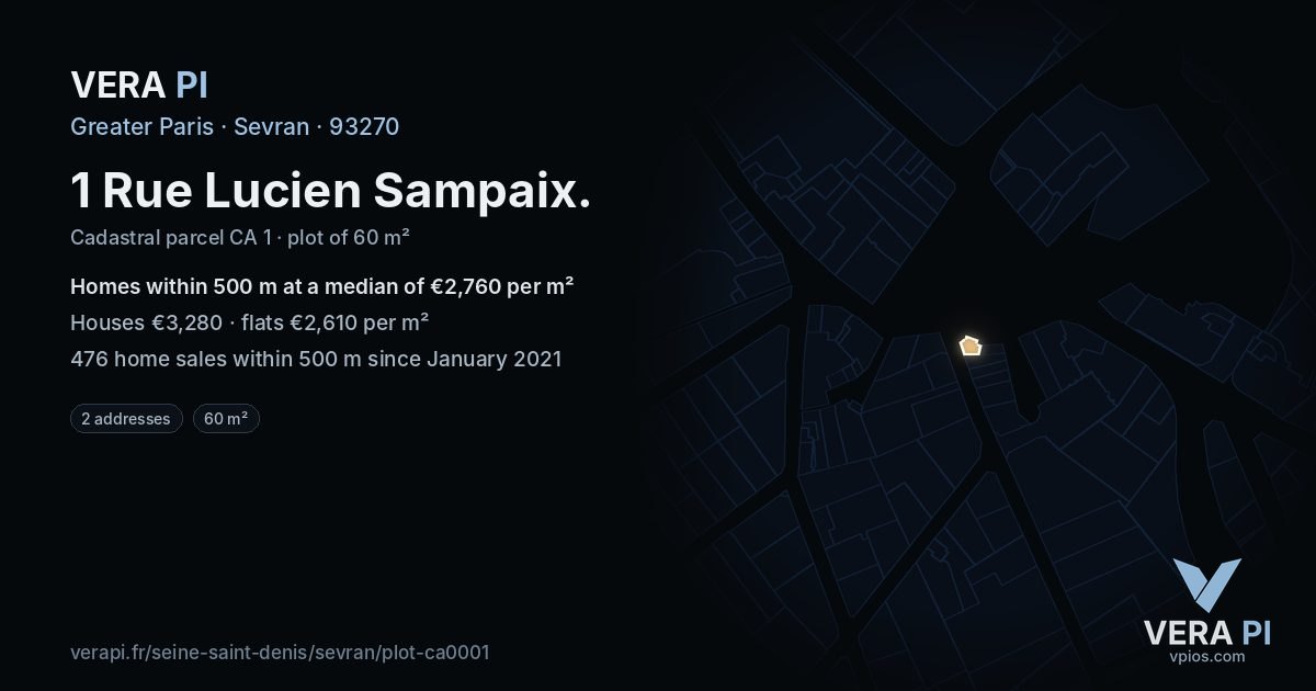 1 Rue Lucien Sampaix, Sevran at night – the plot lit, the parcels around coloured by the prices near them