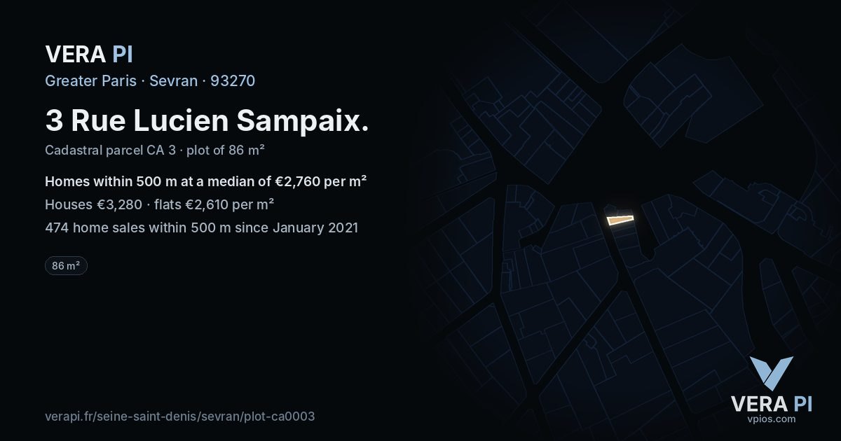 3 Rue Lucien Sampaix, Sevran at night – the plot lit, the parcels around coloured by the prices near them