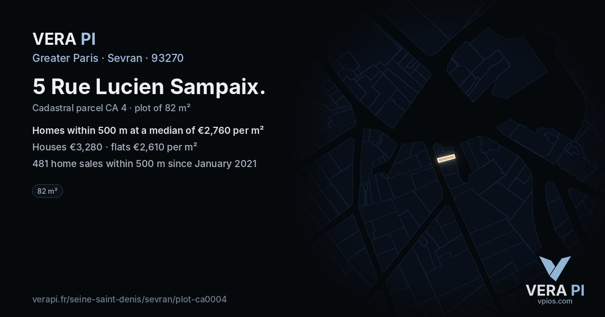 5 Rue Lucien Sampaix, Sevran at night – the plot lit, the parcels around coloured by the prices near them