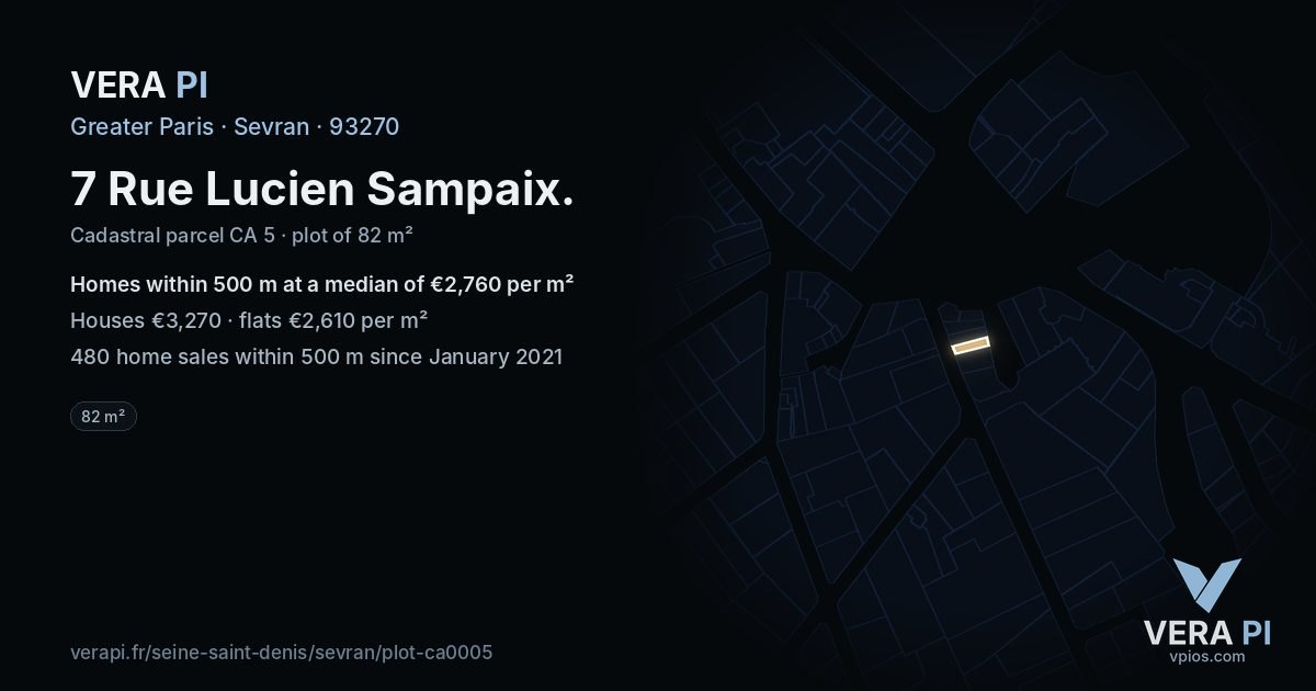 7 Rue Lucien Sampaix, Sevran at night – the plot lit, the parcels around coloured by the prices near them