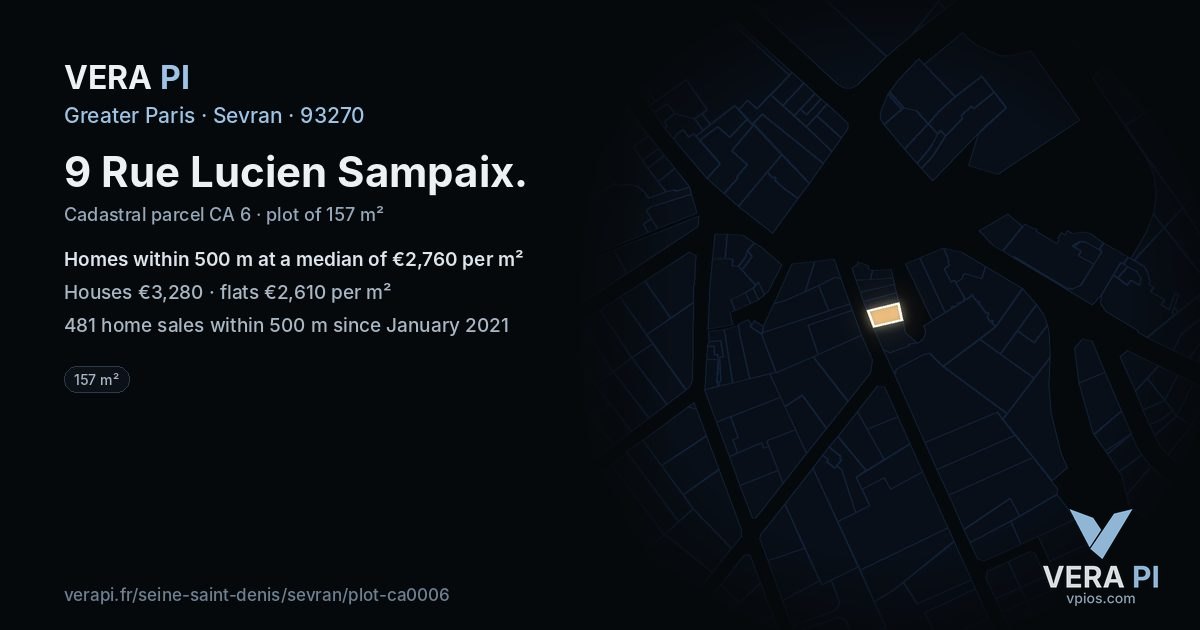 9 Rue Lucien Sampaix, Sevran at night – the plot lit, the parcels around coloured by the prices near them