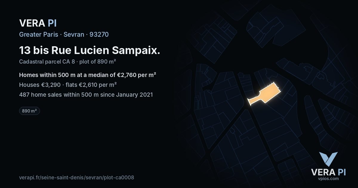 13 bis Rue Lucien Sampaix, Sevran at night – the plot lit, the parcels around coloured by the prices near them