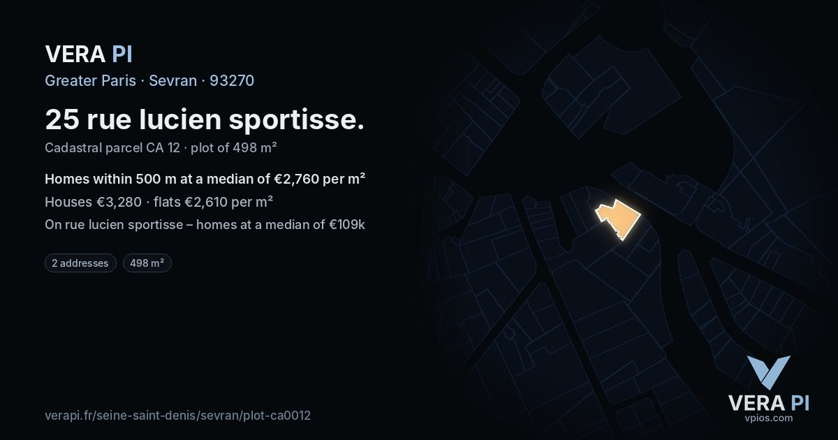 25 rue lucien sportisse, Sevran at night – the plot lit, the parcels around coloured by the prices near them