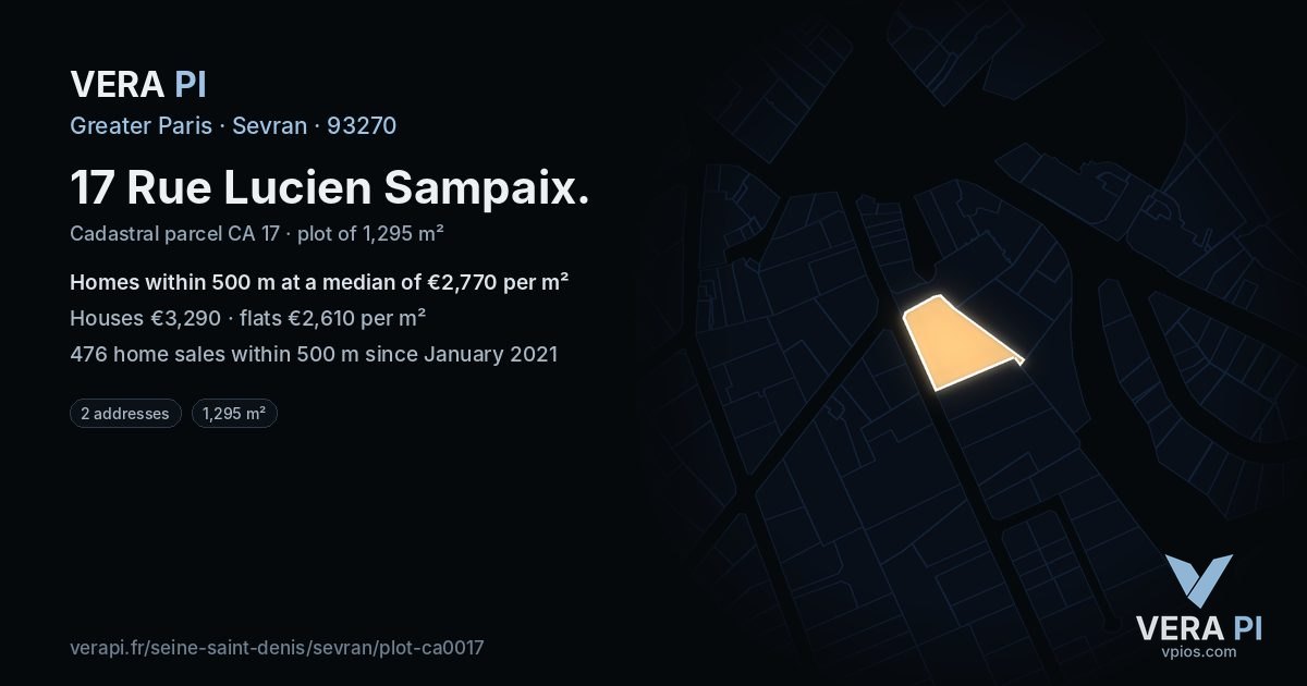 17 Rue Lucien Sampaix, Sevran at night – the plot lit, the parcels around coloured by the prices near them