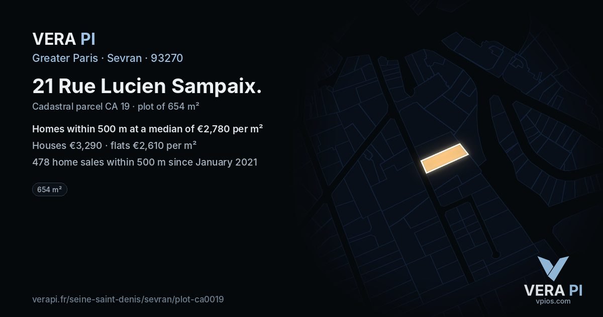 21 Rue Lucien Sampaix, Sevran at night – the plot lit, the parcels around coloured by the prices near them