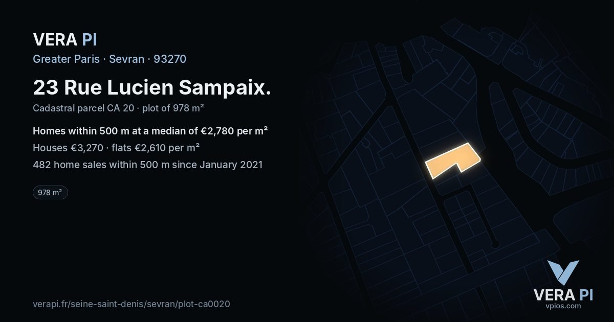 23 Rue Lucien Sampaix, Sevran at night – the plot lit, the parcels around coloured by the prices near them