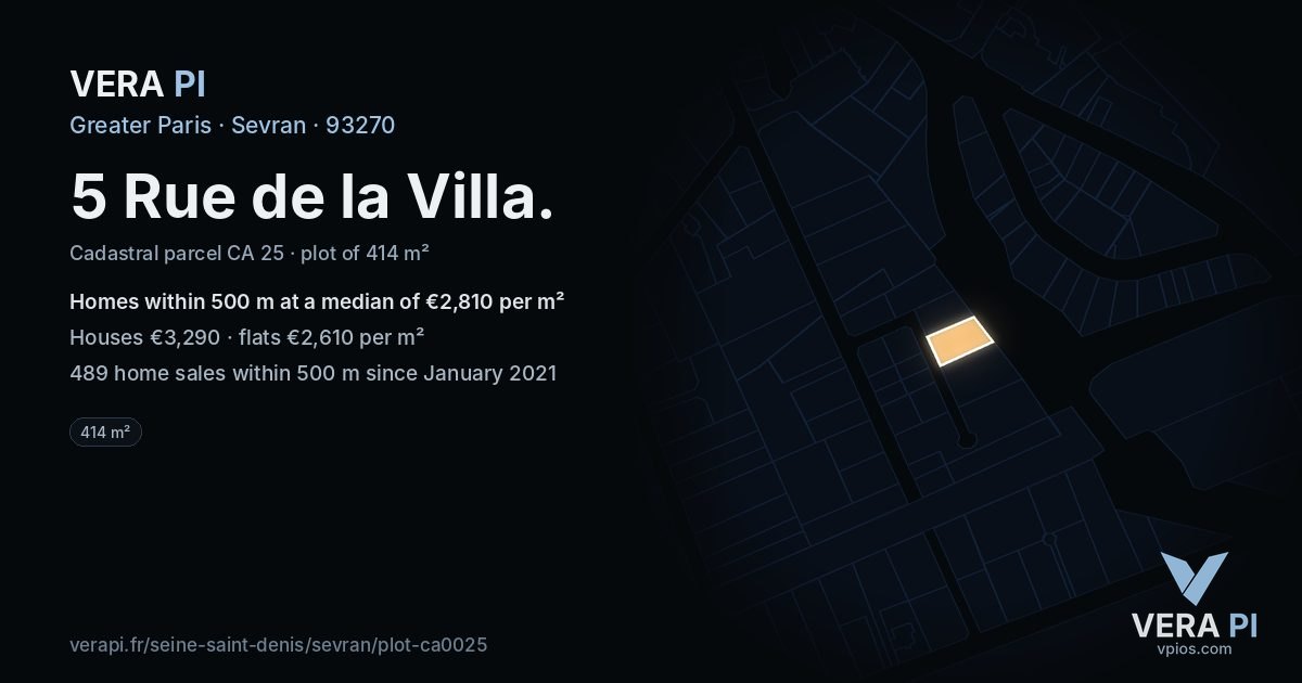5 Rue de la Villa, Sevran at night – the plot lit, the parcels around coloured by the prices near them