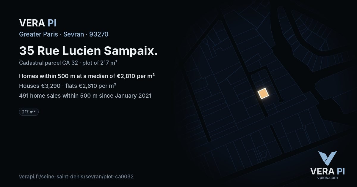 35 Rue Lucien Sampaix, Sevran at night – the plot lit, the parcels around coloured by the prices near them