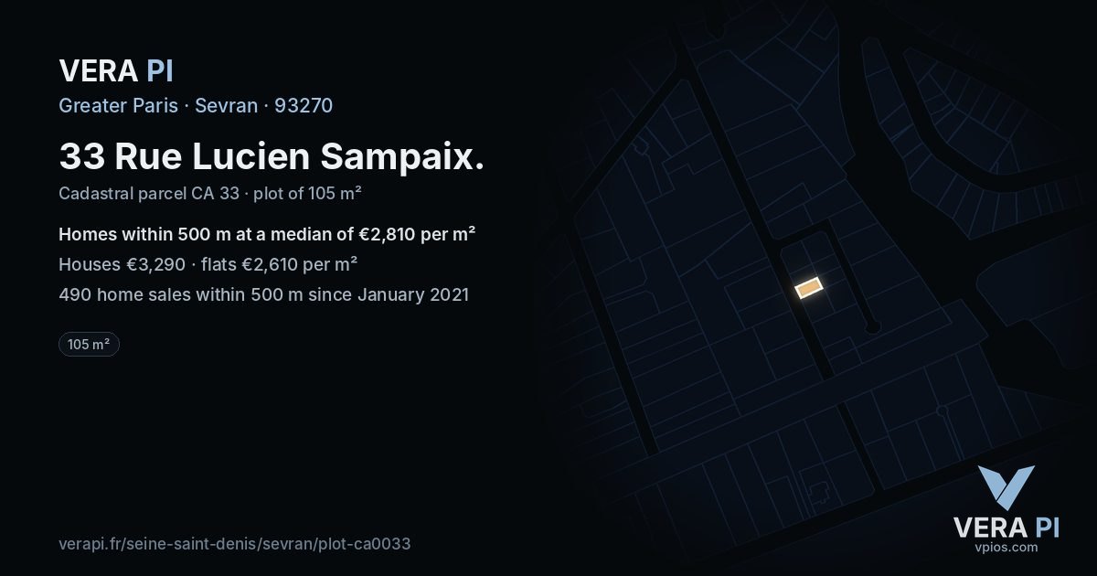 33 Rue Lucien Sampaix, Sevran at night – the plot lit, the parcels around coloured by the prices near them