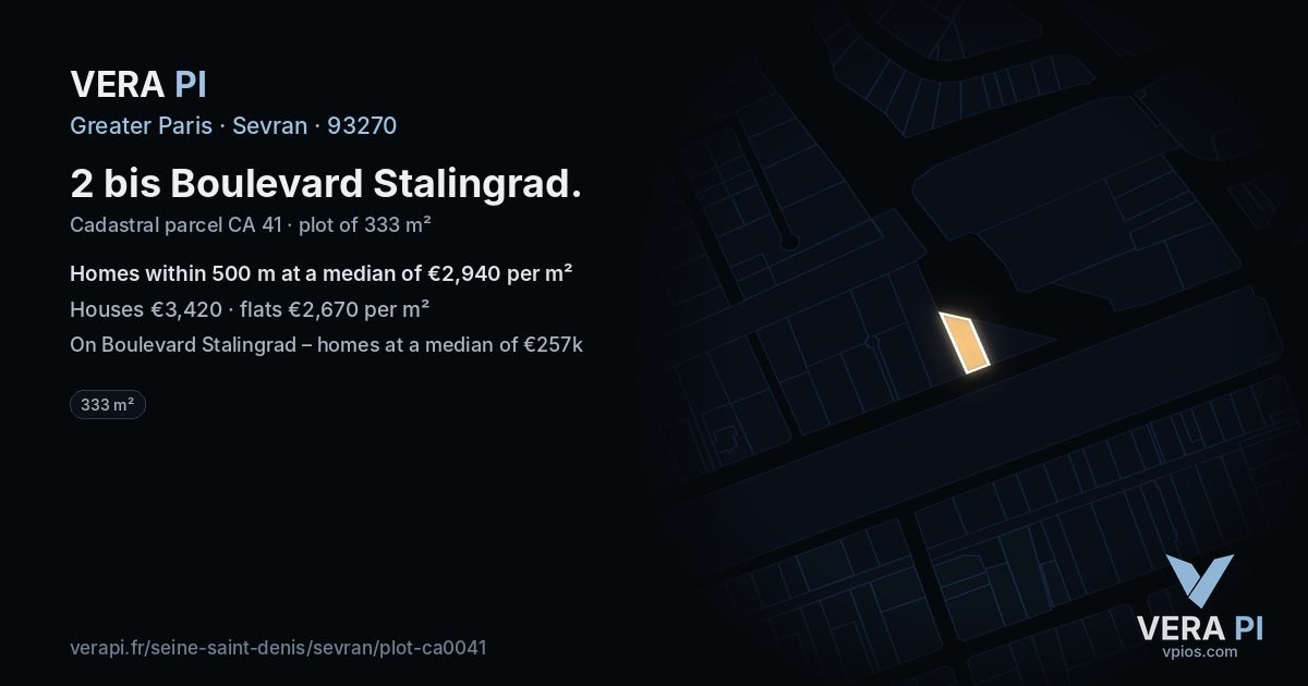 2 bis Boulevard Stalingrad, Sevran at night – the plot lit, the parcels around coloured by the prices near them