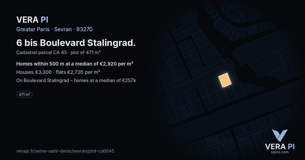6 bis Boulevard Stalingrad, Sevran at night – the plot lit, the parcels around coloured by the prices near them