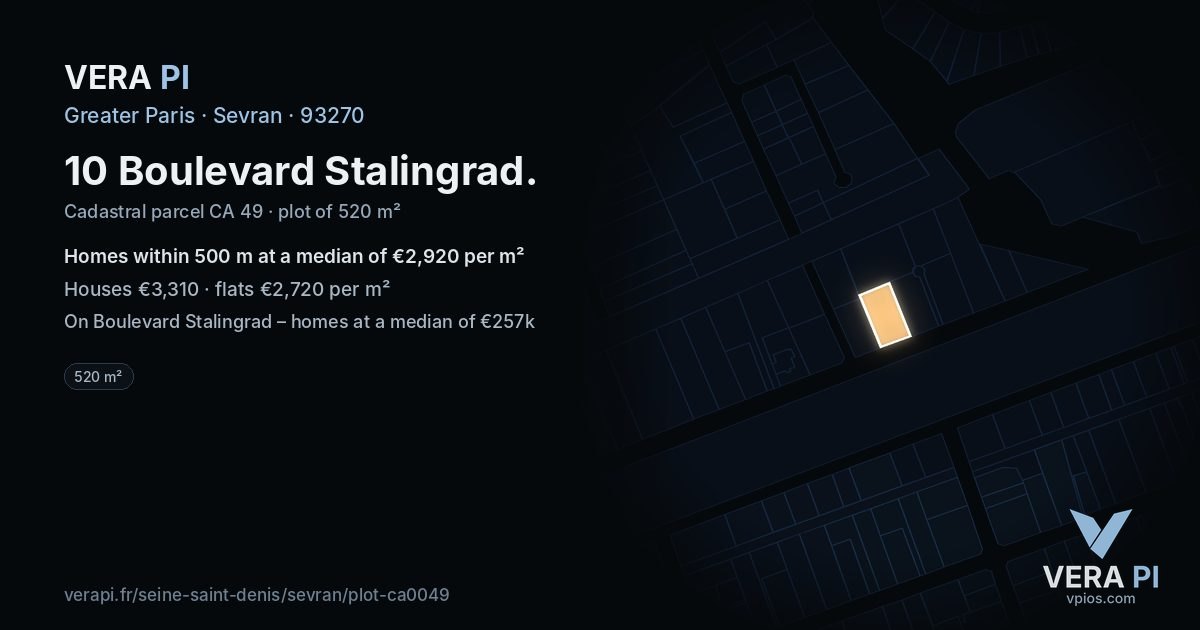 10 Boulevard Stalingrad, Sevran at night – the plot lit, the parcels around coloured by the prices near them