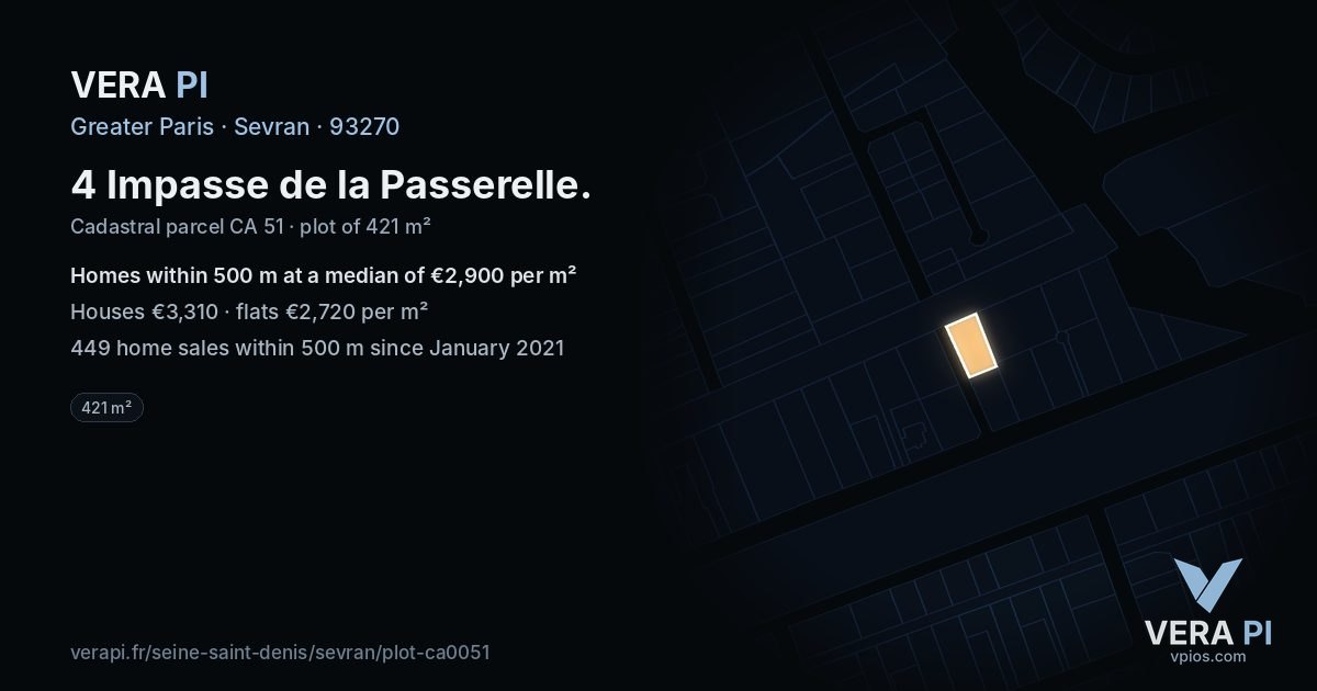 4 Impasse de la Passerelle, Sevran at night – the plot lit, the parcels around coloured by the prices near them