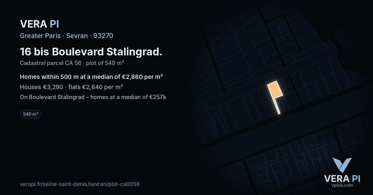 16 bis Boulevard Stalingrad, Sevran at night – the plot lit, the parcels around coloured by the prices near them