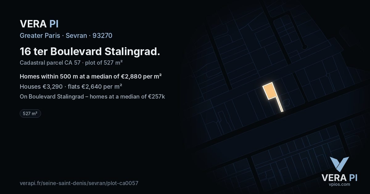 16 ter Boulevard Stalingrad, Sevran at night – the plot lit, the parcels around coloured by the prices near them