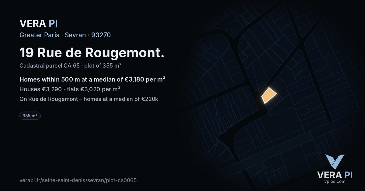 19 Rue de Rougemont, Sevran at night – the plot lit, the parcels around coloured by the prices near them