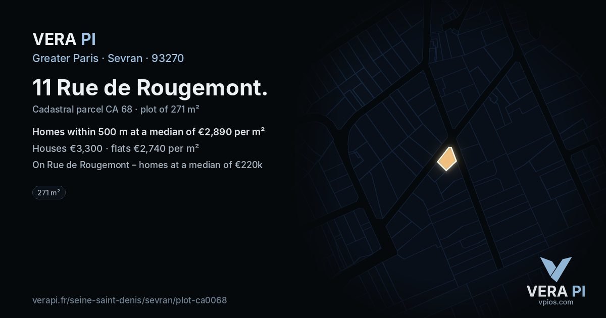 11 Rue de Rougemont, Sevran at night – the plot lit, the parcels around coloured by the prices near them