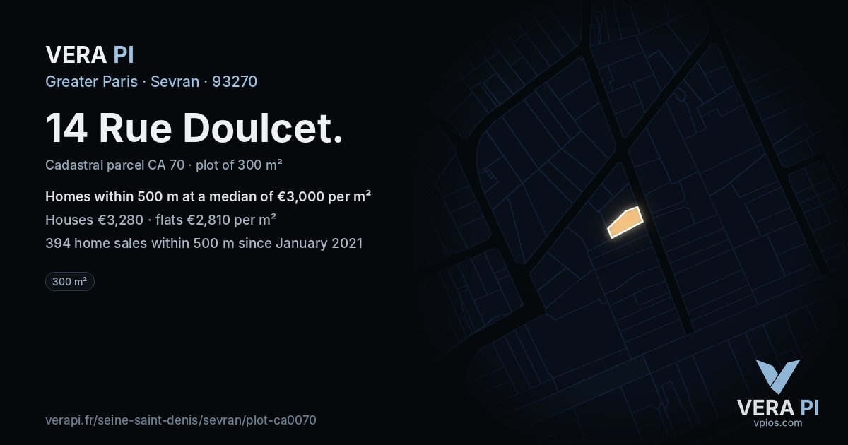 14 Rue Doulcet, Sevran at night – the plot lit, the parcels around coloured by the prices near them