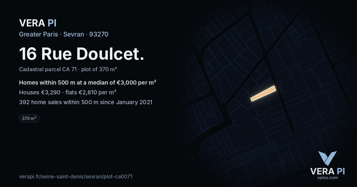 16 Rue Doulcet, Sevran at night – the plot lit, the parcels around coloured by the prices near them