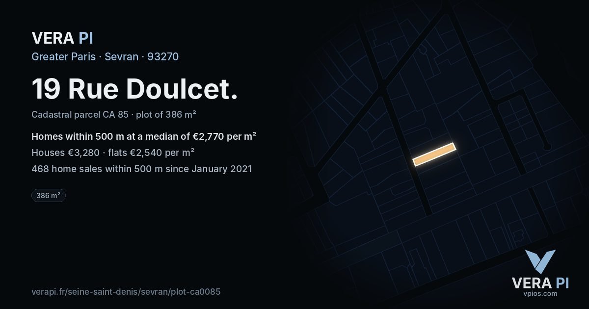 19 Rue Doulcet, Sevran at night – the plot lit, the parcels around coloured by the prices near them
