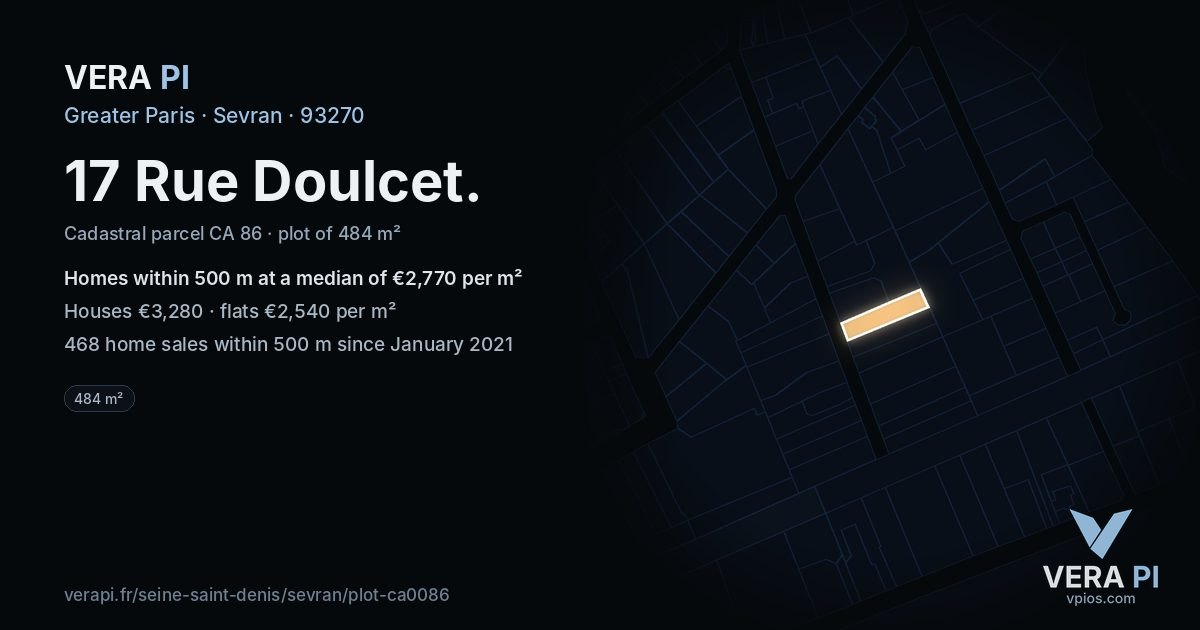 17 Rue Doulcet, Sevran at night – the plot lit, the parcels around coloured by the prices near them
