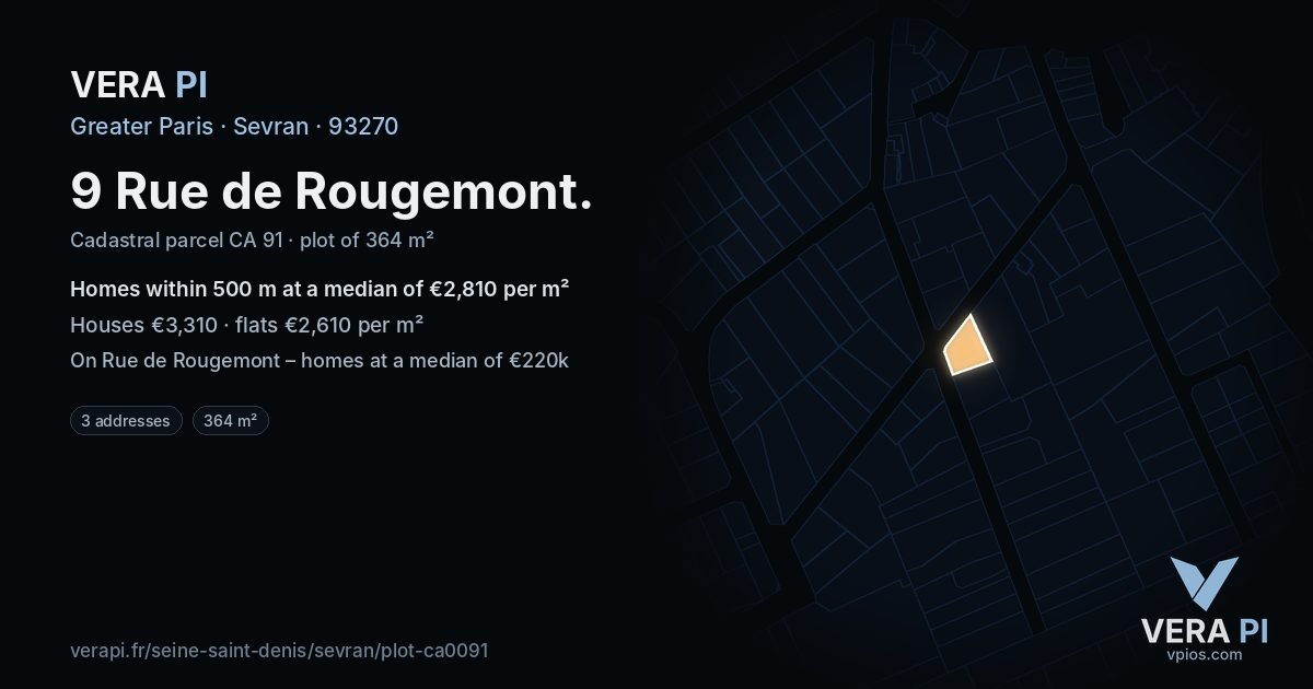 9 Rue de Rougemont, Sevran at night – the plot lit, the parcels around coloured by the prices near them