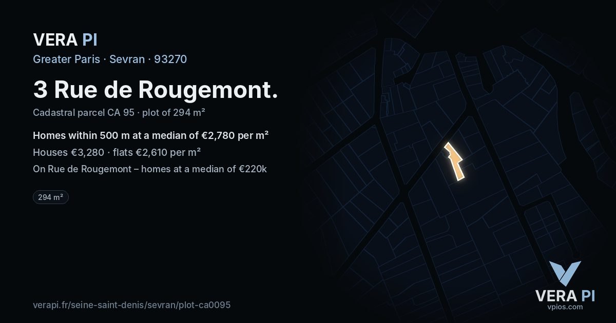 3 Rue de Rougemont, Sevran at night – the plot lit, the parcels around coloured by the prices near them