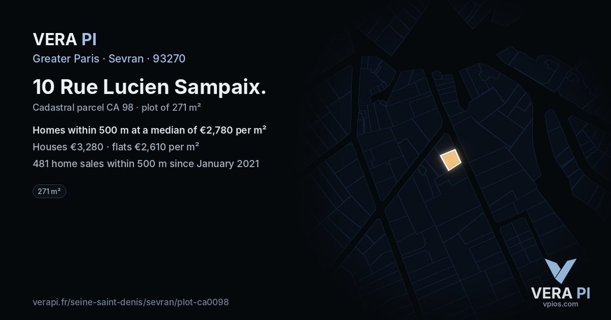 10 Rue Lucien Sampaix, Sevran at night – the plot lit, the parcels around coloured by the prices near them