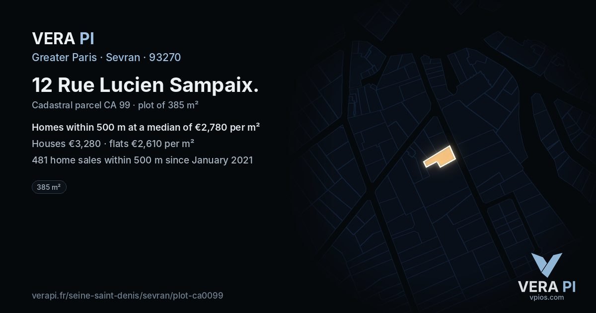 12 Rue Lucien Sampaix, Sevran at night – the plot lit, the parcels around coloured by the prices near them