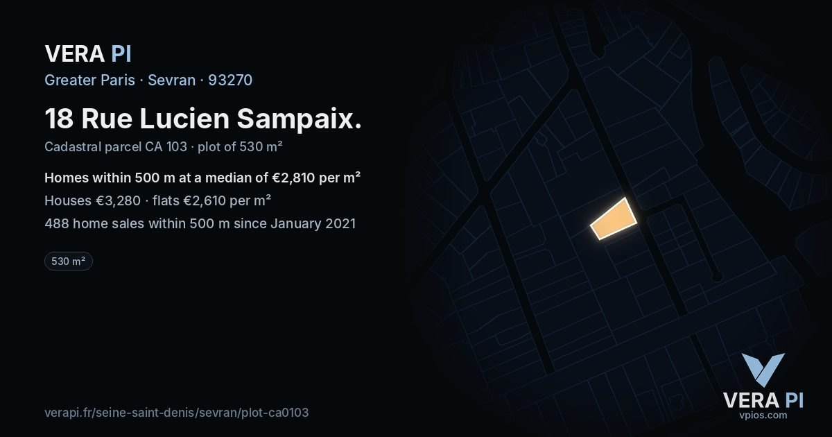 18 Rue Lucien Sampaix, Sevran at night – the plot lit, the parcels around coloured by the prices near them