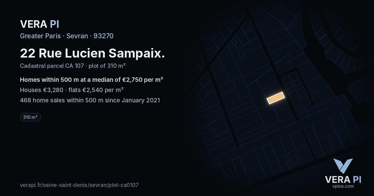 22 Rue Lucien Sampaix, Sevran at night – the plot lit, the parcels around coloured by the prices near them