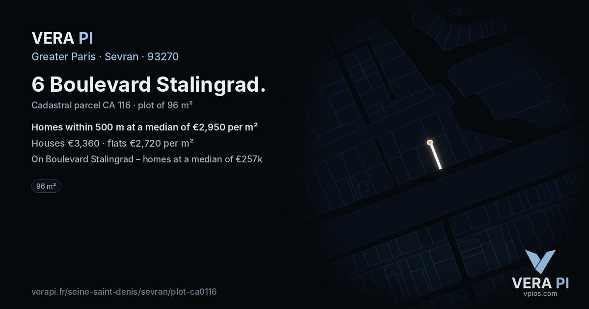 6 Boulevard Stalingrad, Sevran at night – the plot lit, the parcels around coloured by the prices near them