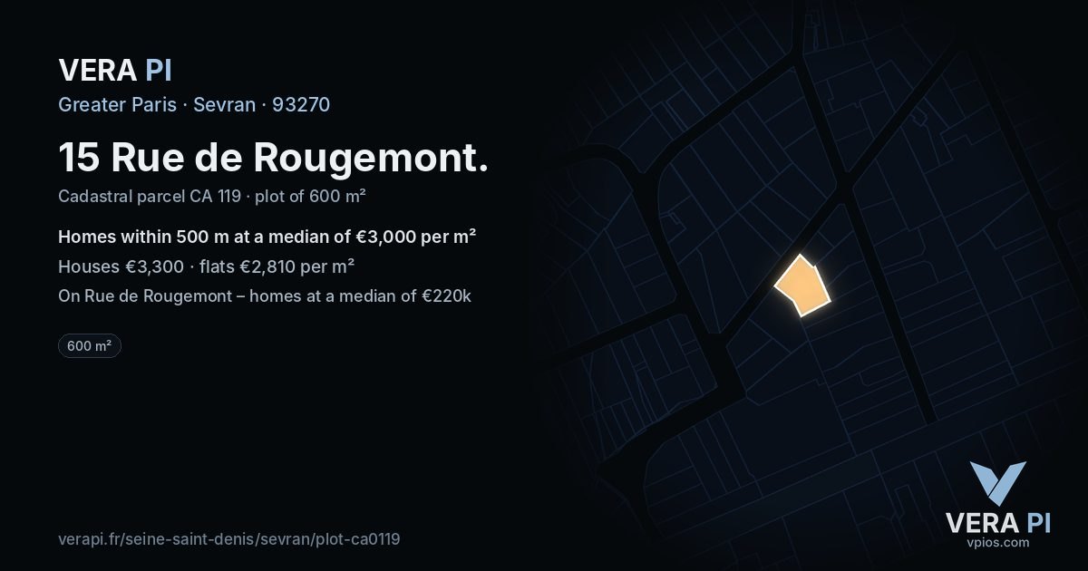 15 Rue de Rougemont, Sevran at night – the plot lit, the parcels around coloured by the prices near them