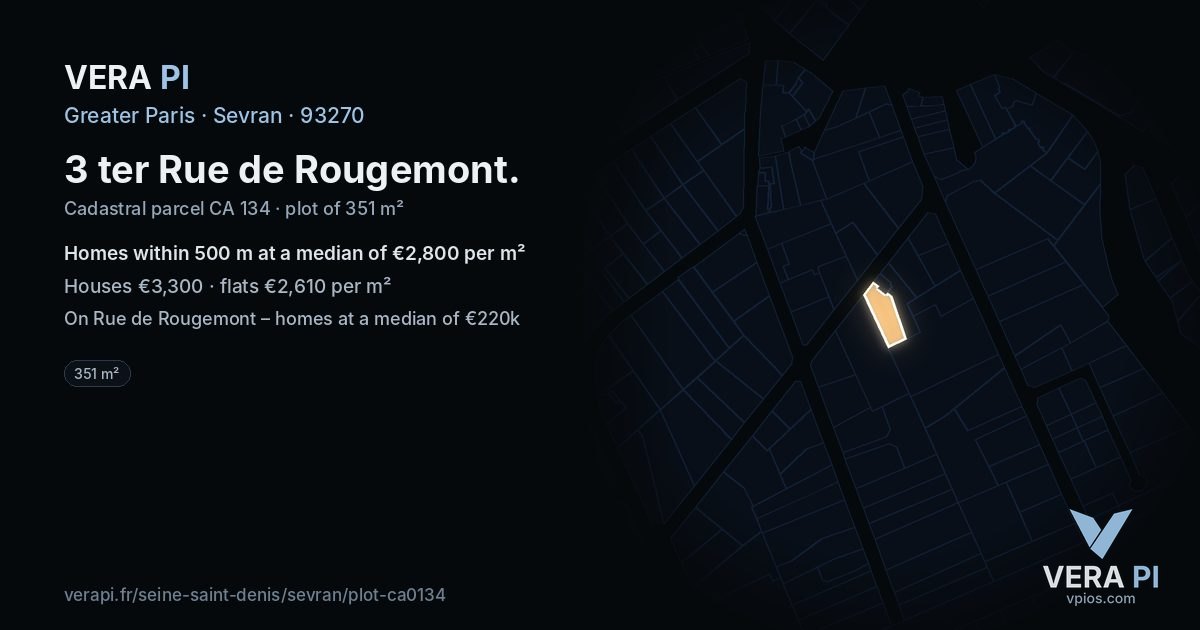 3 ter Rue de Rougemont, Sevran at night – the plot lit, the parcels around coloured by the prices near them