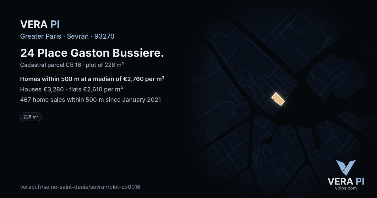 24 Place Gaston Bussiere, Sevran at night – the plot lit, the parcels around coloured by the prices near them