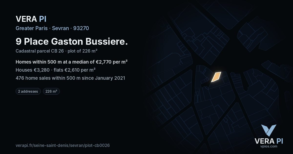 9 Place Gaston Bussiere, Sevran at night – the plot lit, the parcels around coloured by the prices near them