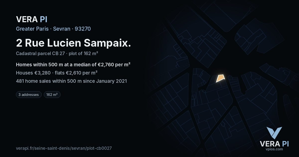 2 Rue Lucien Sampaix, Sevran at night – the plot lit, the parcels around coloured by the prices near them